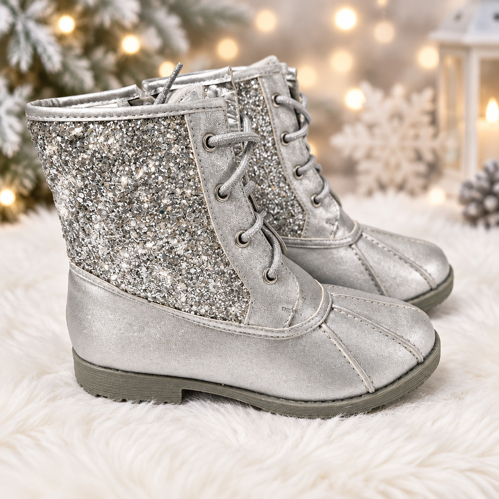 NWOB Dream Pairs Faux Fur Lined Glitter Rain Boots Size US4